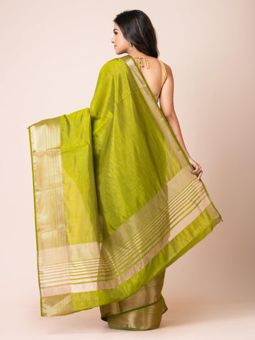 KAVVYA SOOTHING OLIVE GREEN SOFT & LIGHT WEIGHT CELEBRITY THEME WEAVING SILK SAREE - KAVVYA 