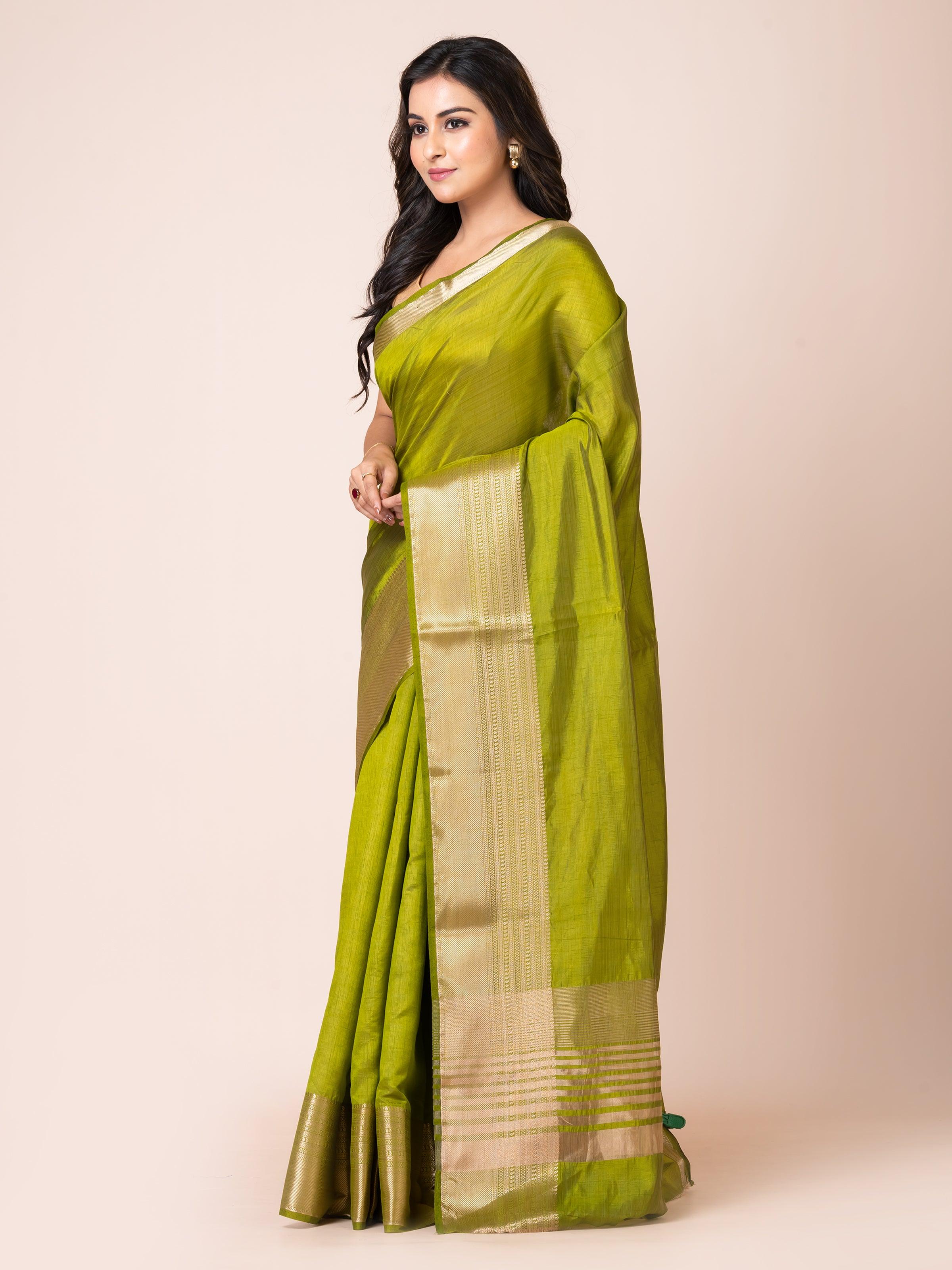 KAVVYA SOOTHING OLIVE GREEN SOFT & LIGHT WEIGHT CELEBRITY THEME WEAVING SILK SAREE - KAVVYA 