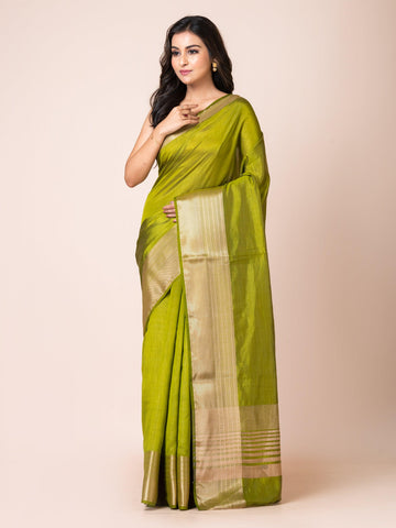 KAVVYA SOOTHING OLIVE GREEN SOFT & LIGHT WEIGHT CELEBRITY THEME WEAVING SILK SAREE - KAVVYA 