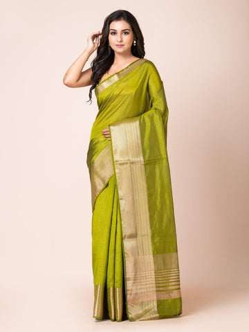 KAVVYA SOOTHING OLIVE GREEN SOFT & LIGHT WEIGHT CELEBRITY THEME WEAVING SILK SAREE - KAVVYA 