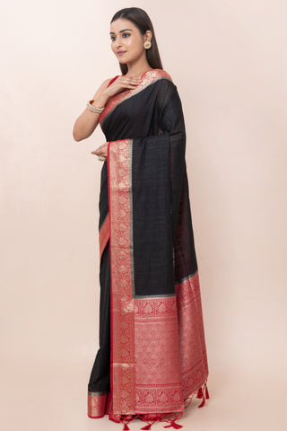 KAVVYA SOFT & LIGHT WEIGHT BLACK RAW SILK SAREE