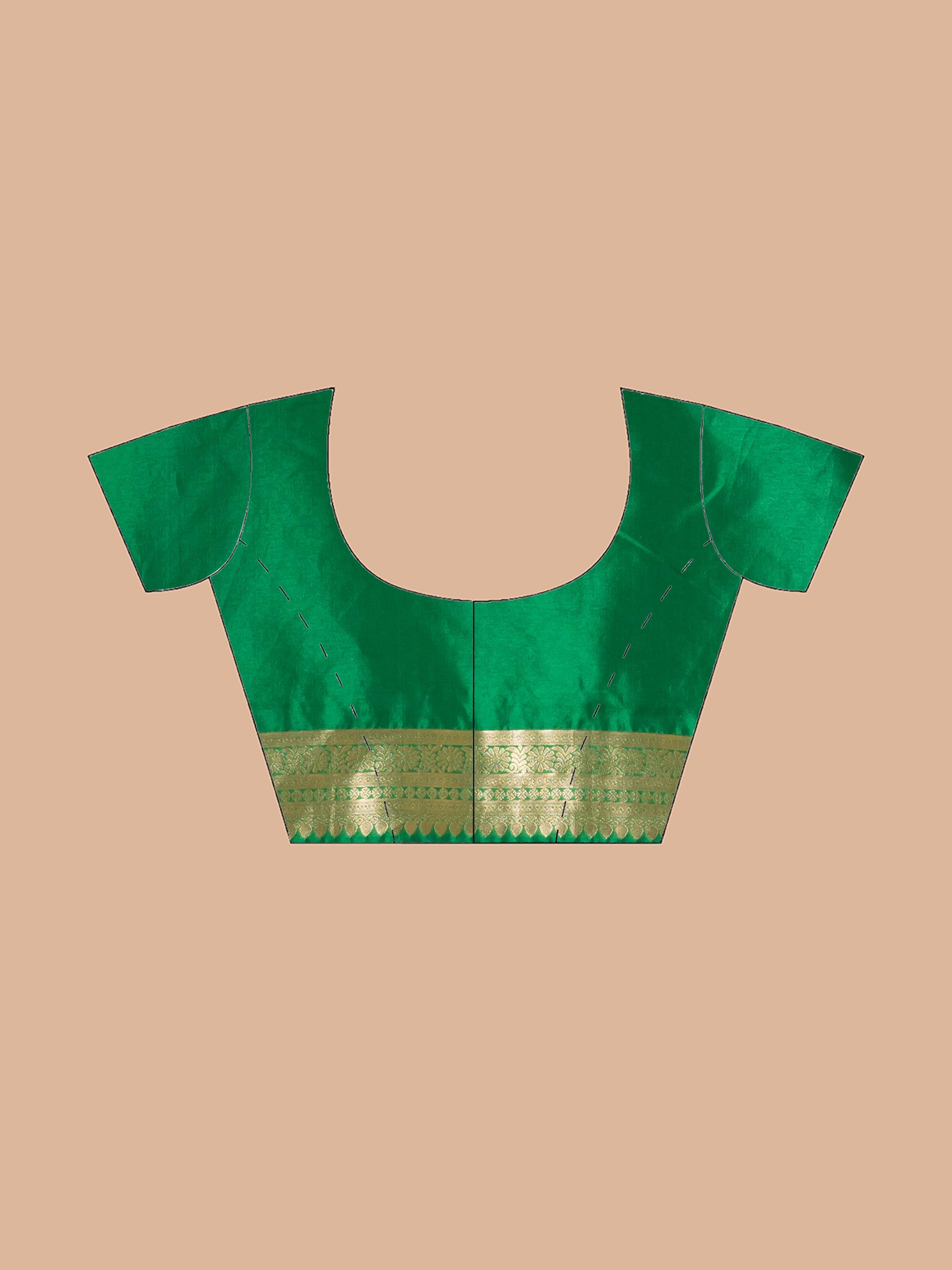 KAVVYA ELEGANT BOTTLE GREEN BANARSI WEAVING SILK SAREE - KAVVYA 