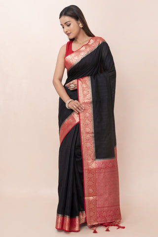 KAVVYA SOFT & LIGHT WEIGHT BLACK RAW SILK SAREE