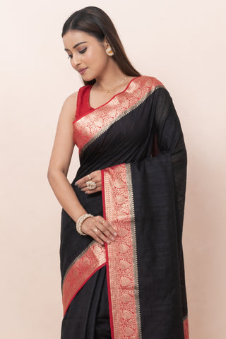 KAVVYA SOFT & LIGHT WEIGHT BLACK RAW SILK SAREE