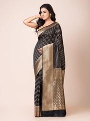 KAVVYA ELEGANT BLACK BANARSI WEAVING SILK SAREE - KAVVYA 