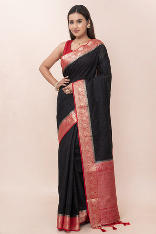 KAVVYA SOFT & LIGHT WEIGHT BLACK RAW SILK SAREE