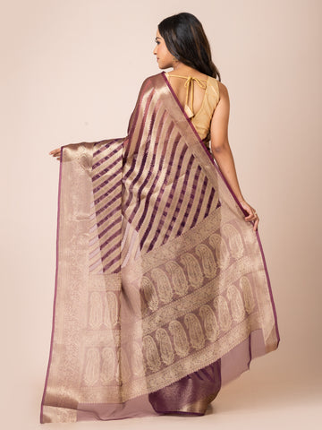 KAVVYA  SOFT & LIGHT WEIGHT DARK PURPLE ORGANZA SILK WEAVING SAREE