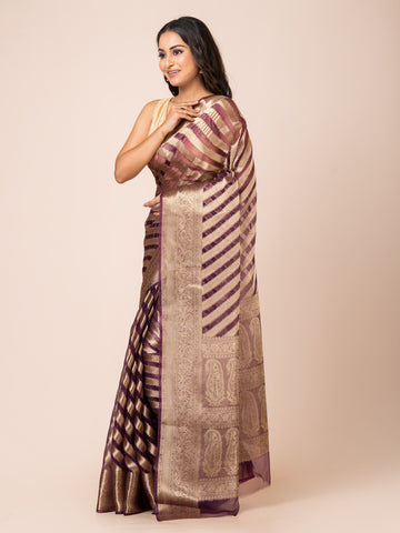 KAVVYA  SOFT & LIGHT WEIGHT DARK PURPLE ORGANZA SILK WEAVING SAREE