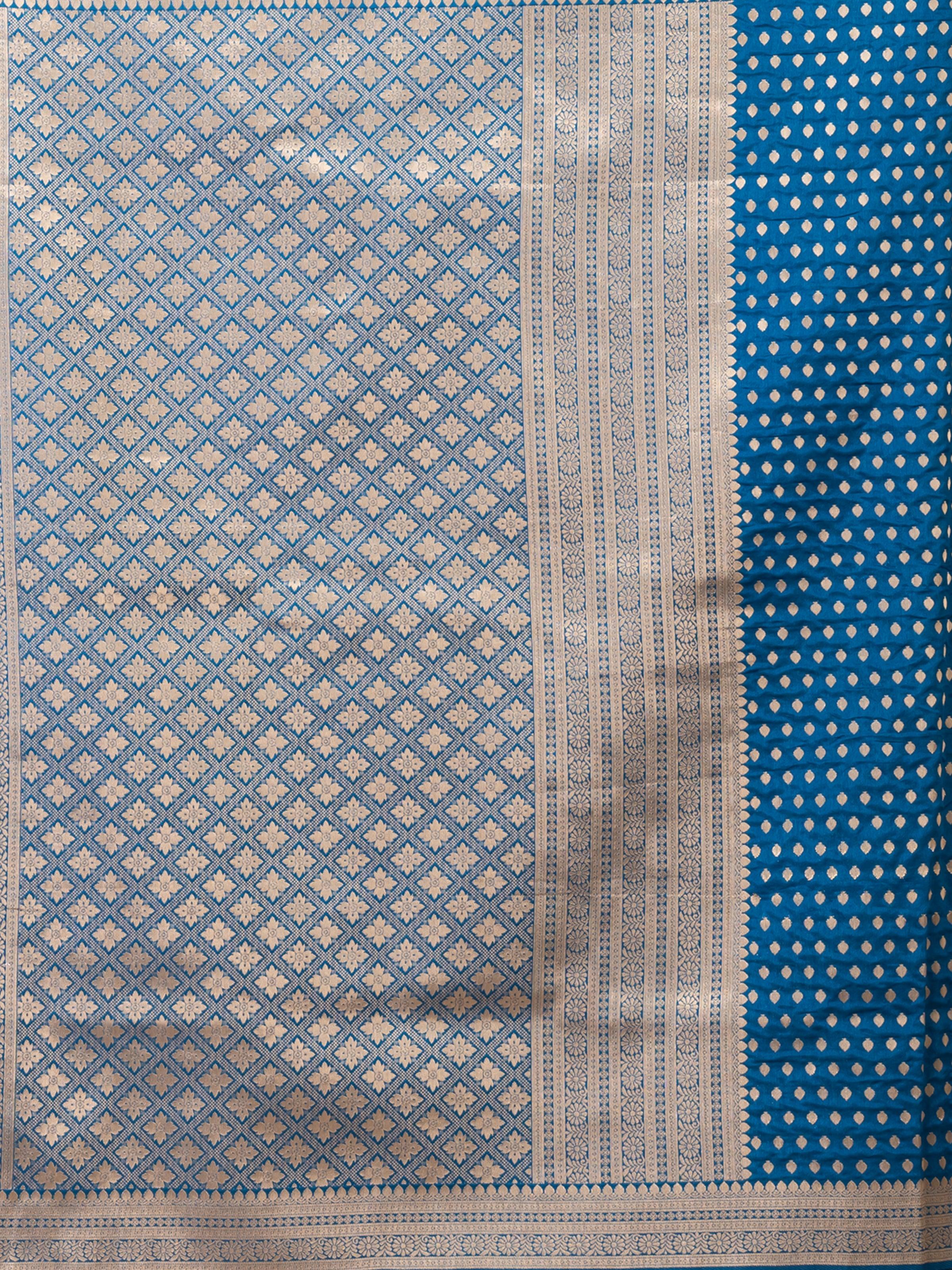 KAVVYA ELEGANT PETROL BLUE BANARSI WEAVING SILK SAREE - KAVVYA 