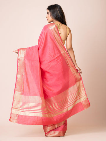 KAVVYA ELEGANT SOFT & LIGHTWEIGHT PINK COLOR DESIGNER THEMED WEAVING SILK SAREE - KAVVYA 