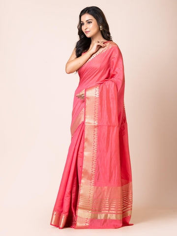 KAVVYA ELEGANT SOFT & LIGHTWEIGHT PINK COLOR DESIGNER THEMED WEAVING SILK SAREE - KAVVYA 