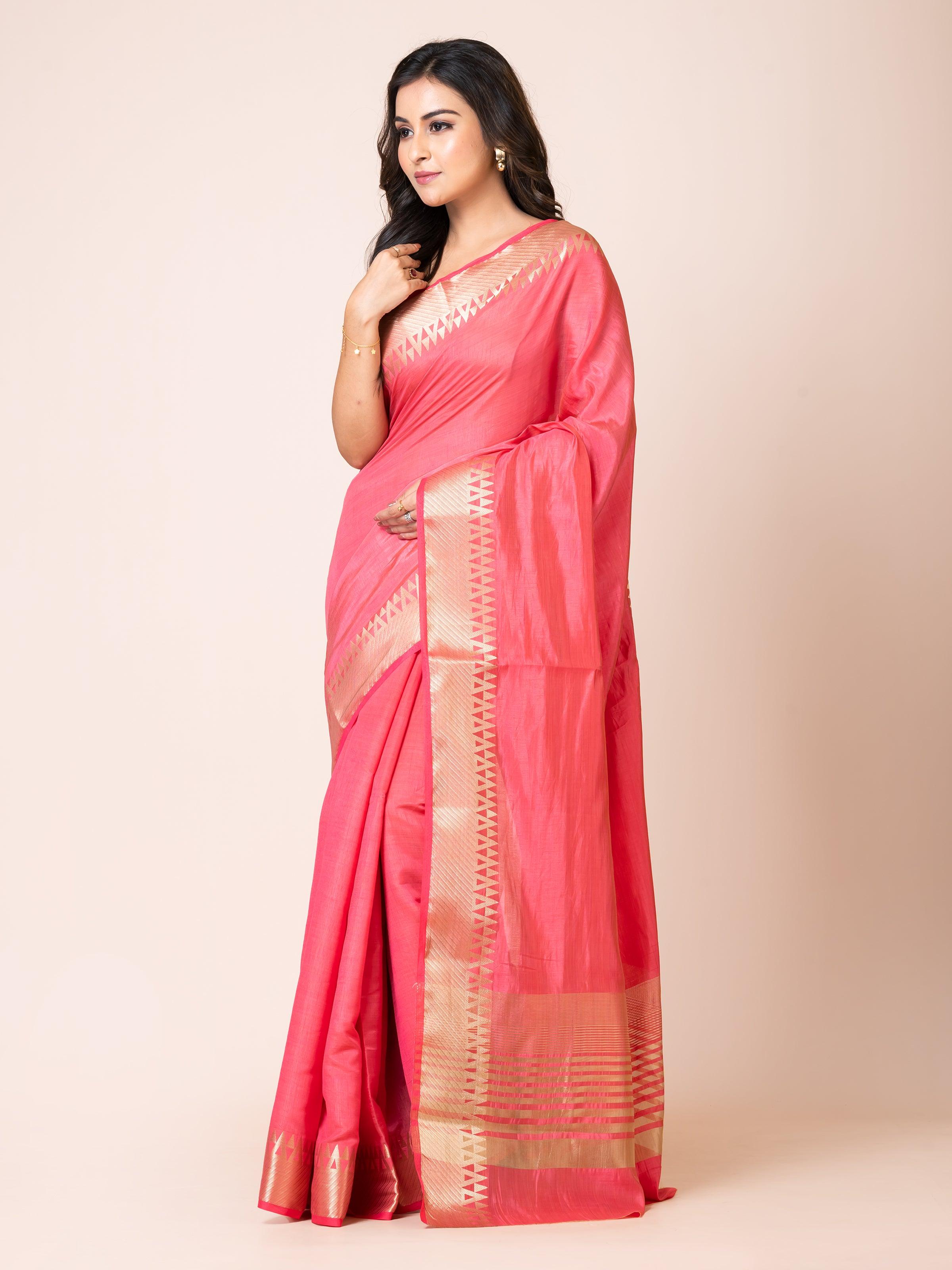 KAVVYA ELEGANT SOFT & LIGHTWEIGHT PINK COLOR DESIGNER THEMED WEAVING SILK SAREE - KAVVYA 