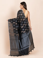 KAVVYA Soft & Lightweight black color benarasi handloom weaving silk saree