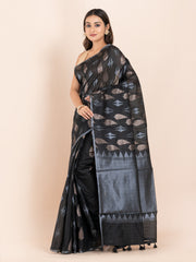 KAVVYA Soft & Lightweight black color benarasi handloom weaving silk saree