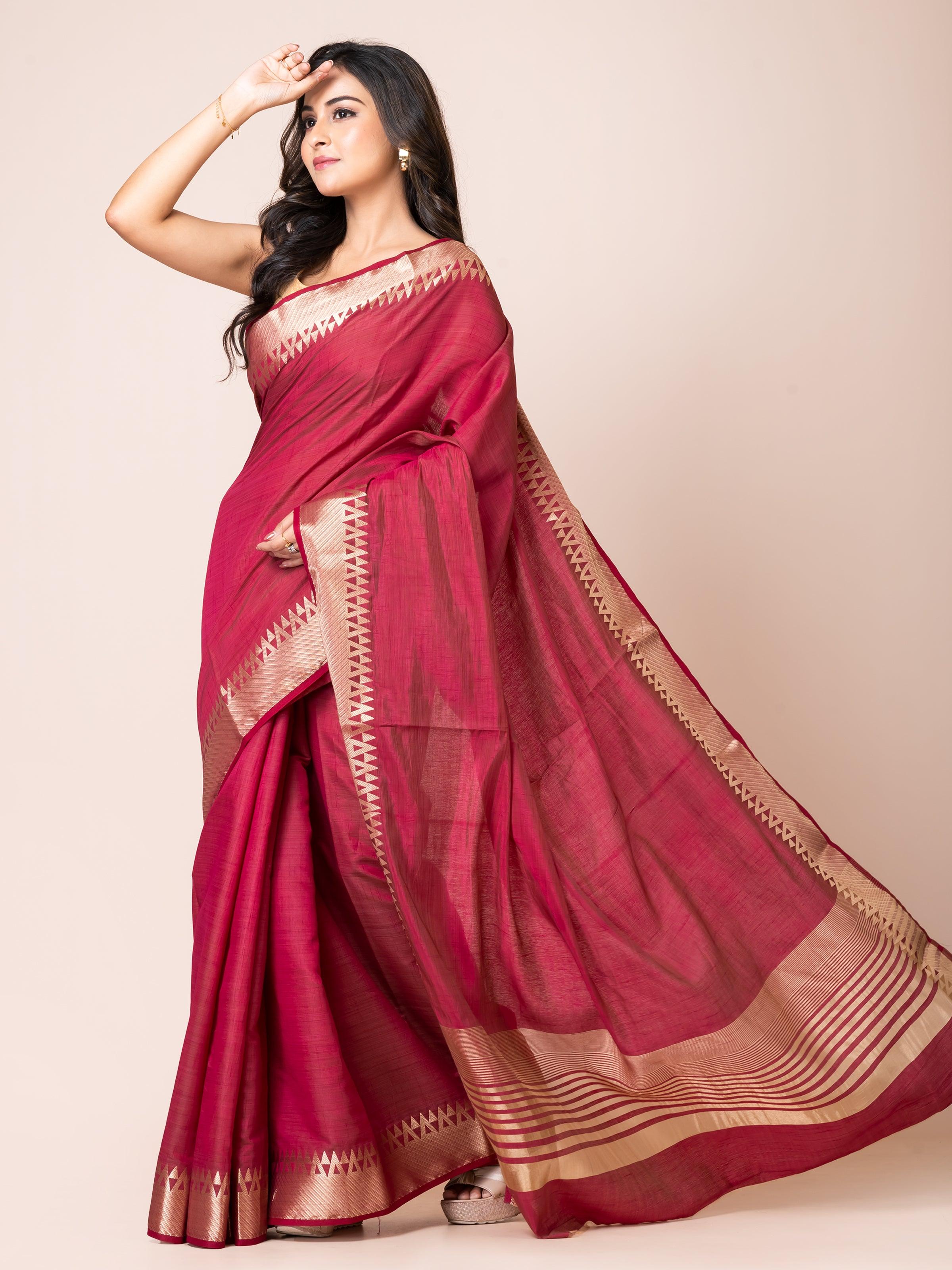 KAVVYA ELEGANT SOFT & LIGHTWEIGHT WINE COLOR DESIGNER THEMED WEAVING SILK SARE - KAVVYA 