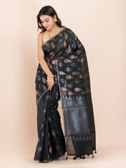 KAVVYA Soft & Lightweight black color benarasi handloom weaving silk saree