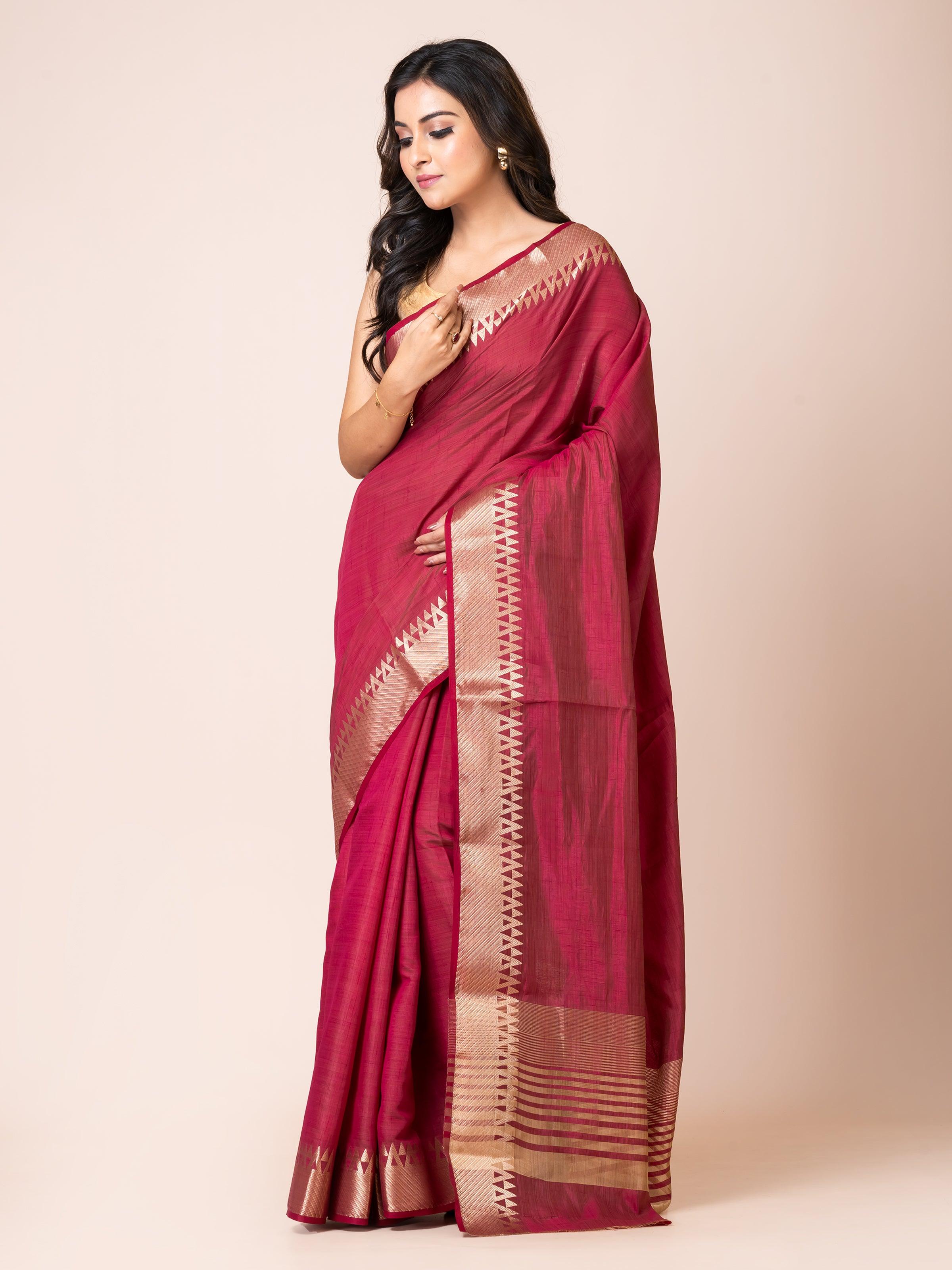 KAVVYA ELEGANT SOFT & LIGHTWEIGHT WINE COLOR DESIGNER THEMED WEAVING SILK SARE - KAVVYA 