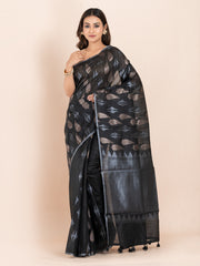 KAVVYA Soft & Lightweight black color benarasi handloom weaving silk saree