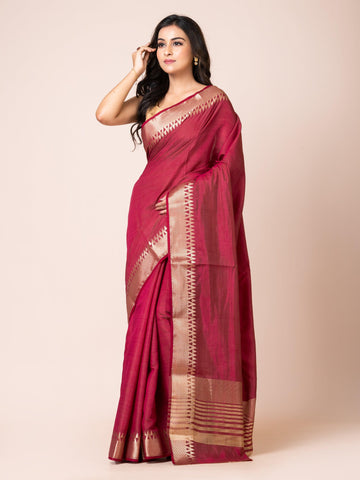 KAVVYA ELEGANT SOFT & LIGHTWEIGHT WINE COLOR DESIGNER THEMED WEAVING SILK SARE - KAVVYA 