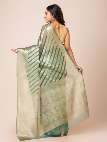 KAVVYA  SOFT & LIGHT WEIGHT MINT GREEN ORGANZA SILK WEAVING SAREE