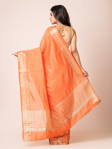 KAVVYA ELEGANT SOFT & LIGHTWEIGHT PEACH COLOR DESIGNER THEMED WEAVING SILK SAREE - KAVVYA 