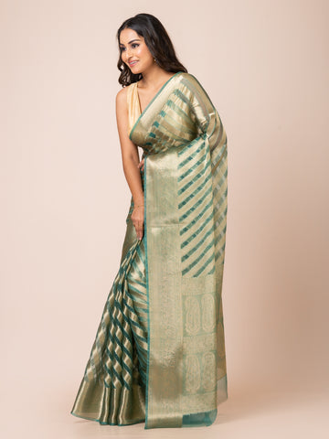 KAVVYA  SOFT & LIGHT WEIGHT MINT GREEN ORGANZA SILK WEAVING SAREE