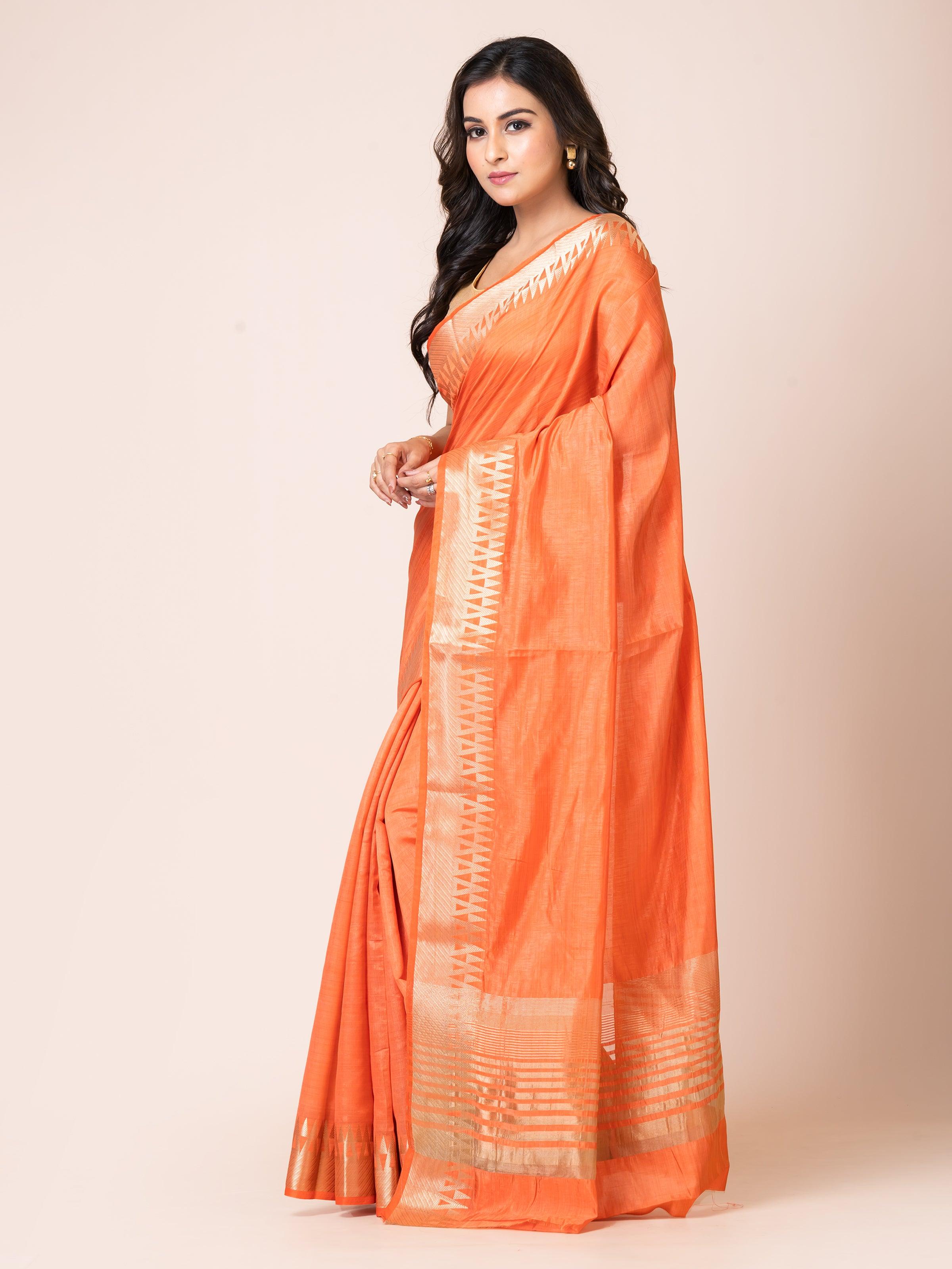 KAVVYA ELEGANT SOFT & LIGHTWEIGHT PEACH COLOR DESIGNER THEMED WEAVING SILK SAREE - KAVVYA 