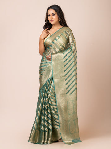 KAVVYA  SOFT & LIGHT WEIGHT MINT GREEN ORGANZA SILK WEAVING SAREE