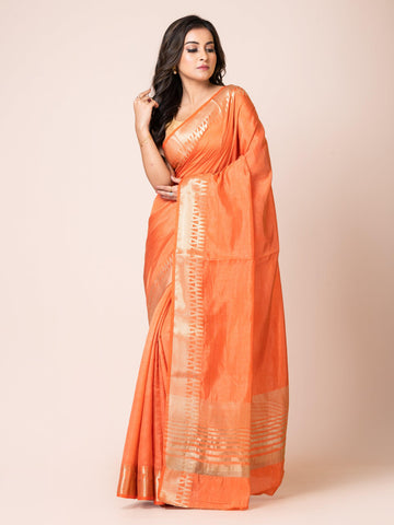 KAVVYA ELEGANT SOFT & LIGHTWEIGHT PEACH COLOR DESIGNER THEMED WEAVING SILK SAREE - KAVVYA 