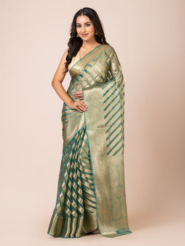 KAVVYA  SOFT & LIGHT WEIGHT MINT GREEN ORGANZA SILK WEAVING SAREE