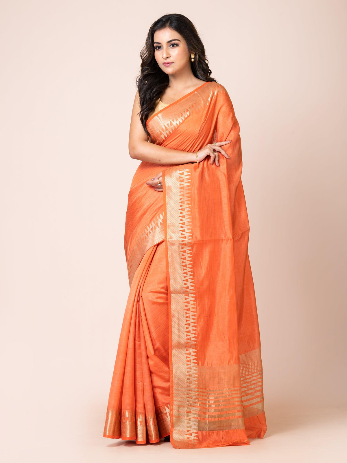 KAVVYA ELEGANT SOFT & LIGHTWEIGHT PEACH COLOR DESIGNER THEMED WEAVING SILK SAREE - KAVVYA 