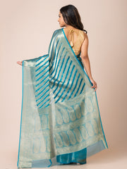 KAVVYA  SOFT & LIGHT WEIGHT YALE BLUE ORGANZA SILK WEAVING SAREE