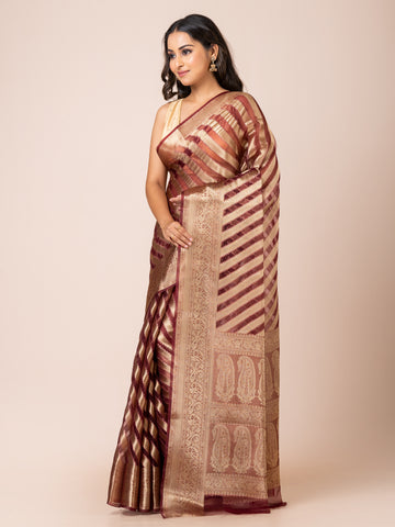 KAVVYA  SOFT & LIGHT WEIGHT MAROON ORGANZA SILK WEAVING SAREE