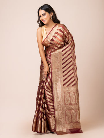 KAVVYA  SOFT & LIGHT WEIGHT MAROON ORGANZA SILK WEAVING SAREE