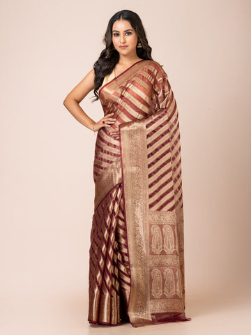 KAVVYA  SOFT & LIGHT WEIGHT MAROON ORGANZA SILK WEAVING SAREE