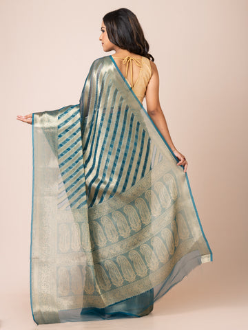 KAVVYA SOFT & LIGHT WEIGHT YALE BLUE ORGANZA SILK