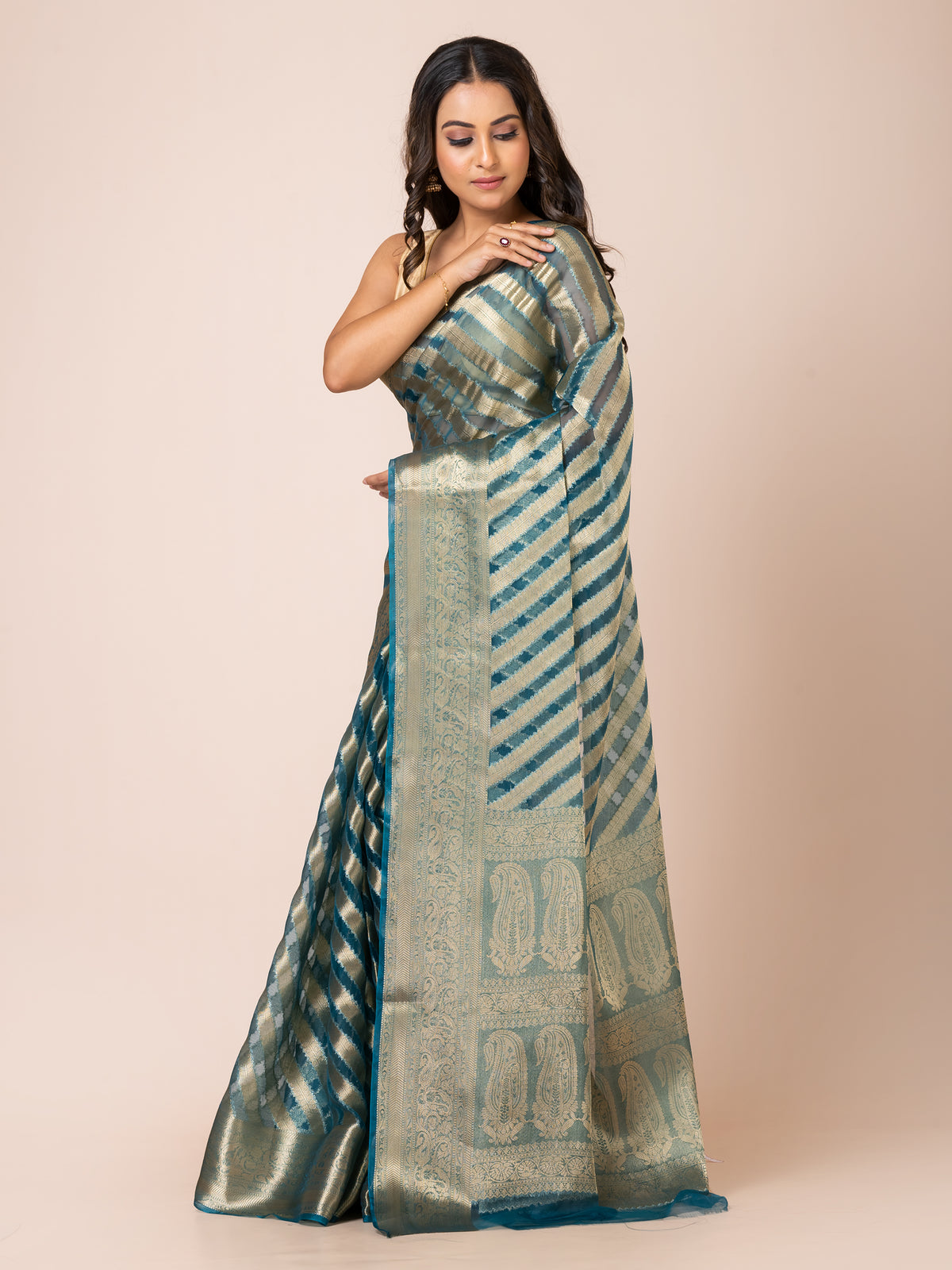 KAVVYA SOFT & LIGHT WEIGHT YALE BLUE ORGANZA SILK