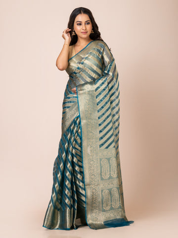 KAVVYA SOFT & LIGHT WEIGHT YALE BLUE ORGANZA SILK