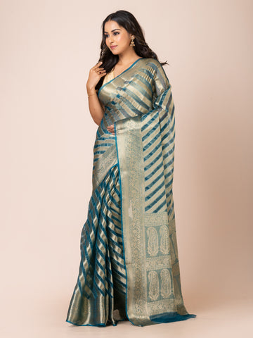 KAVVYA SOFT & LIGHT WEIGHT YALE BLUE ORGANZA SILK