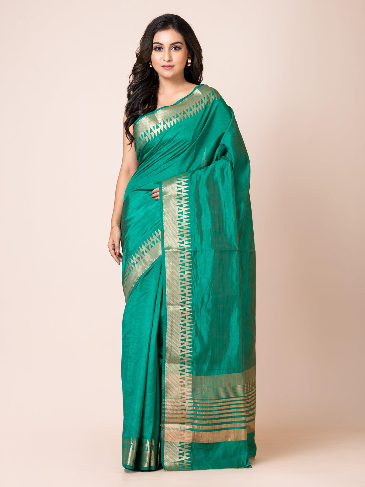 KAVVYA ELEGANT SOFT & LIGHTWEIGHT BOTTLE GREEN COLOR DESIGNER THEMED WEAVING SILK SAREE - KAVVYA 