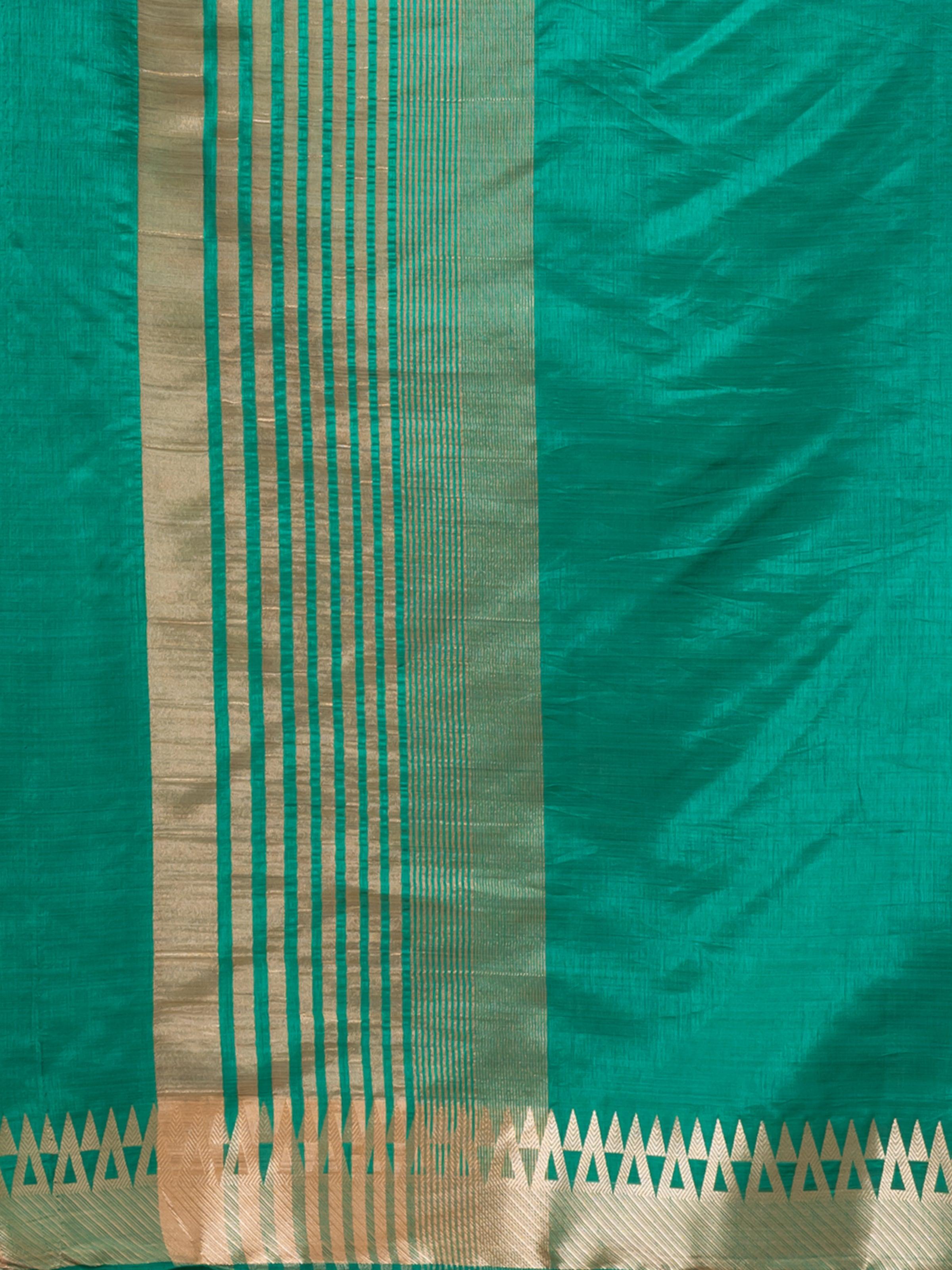 KAVVYA ELEGANT SOFT & LIGHTWEIGHT BOTTLE GREEN COLOR DESIGNER THEMED WEAVING SILK SAREE - KAVVYA 