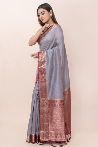 KAVVYA SOFT & LIGHT WEIGHT GREY RAW SILK SAREE