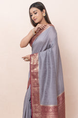 KAVVYA SOFT & LIGHT WEIGHT GREY RAW SILK SAREE