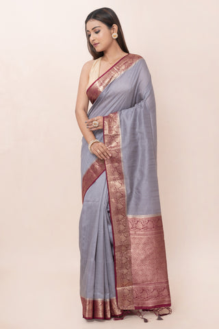 KAVVYA SOFT & LIGHT WEIGHT GREY RAW SILK SAREE