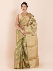 KAVVYA SOFT & LIGHT WEIGHT GREEN ORGANZA SILK WEAVING SAREE