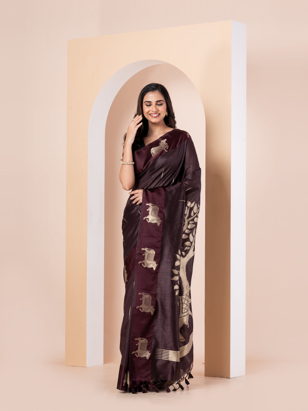 KAVVYA brown handloom silk saree