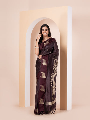 KAVVYA brown handloom silk saree