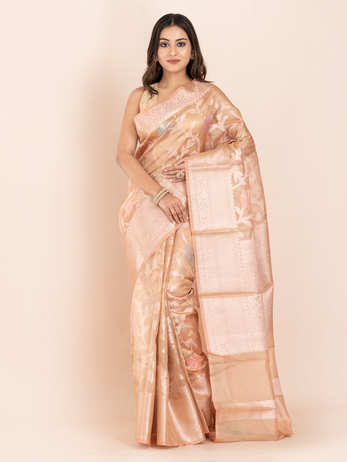 KAVVYA SOFT & LIGHT WEIGHT PEACH ORGANZA SILK SAREE