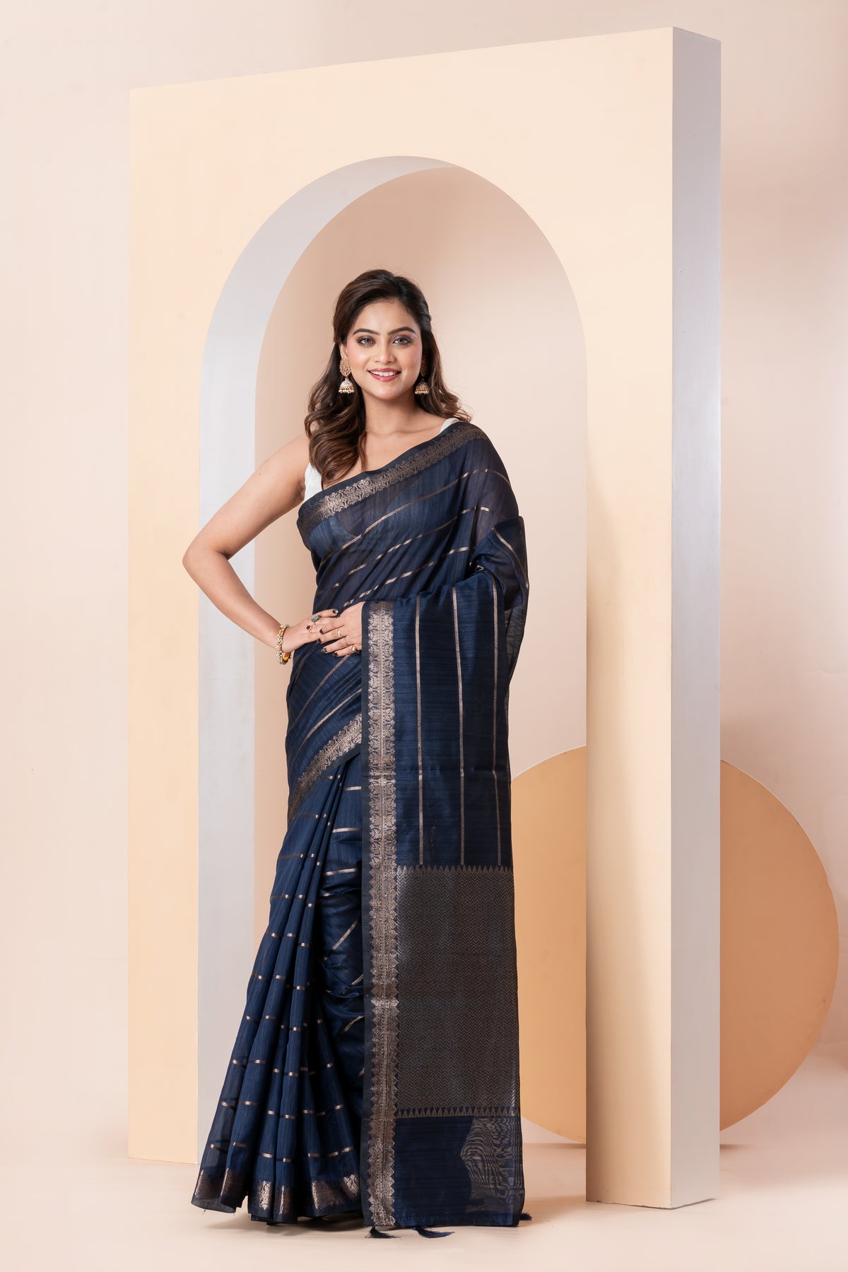 KAVVYA BLUE HANDLOOM TUSSAR SAREE