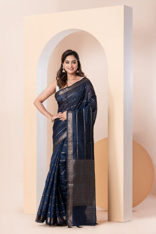 KAVVYA BLUE HANDLOOM TUSSAR SAREE